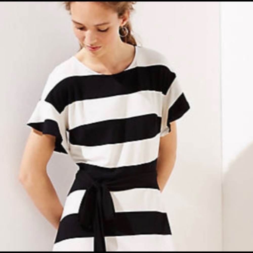 Loft Black and White Flare Dress